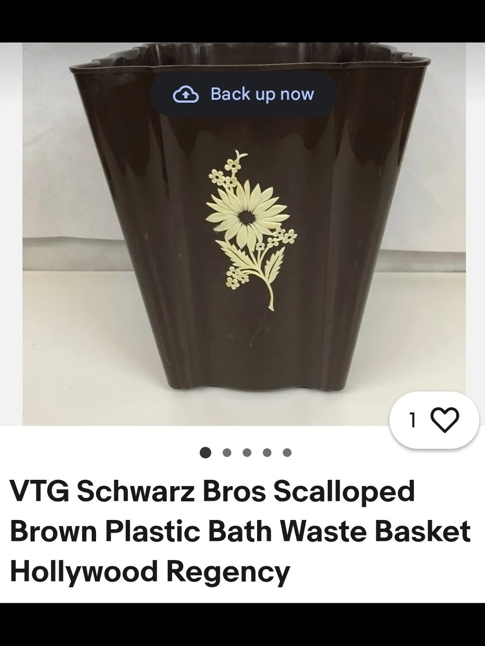Vintage Sears Brown Waste Bin with Cream Floral Applique